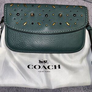 Coach Clutch With Prairie Rivets Dark Turquoise E1780-21638 NWT